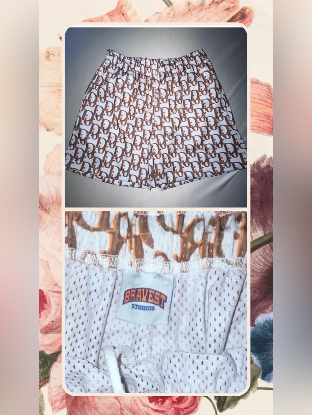 Bravest Studios x Dior Athletic Mesh Shorts All Over DIOR Print Brown